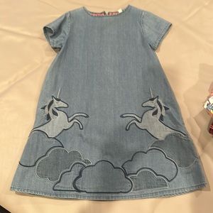 Mini Boden Blue Denim Dress with Unicorns